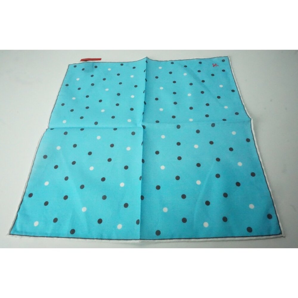 Isaia Baby Blue Black White Polkadot Cotton Pocket Square Italy New